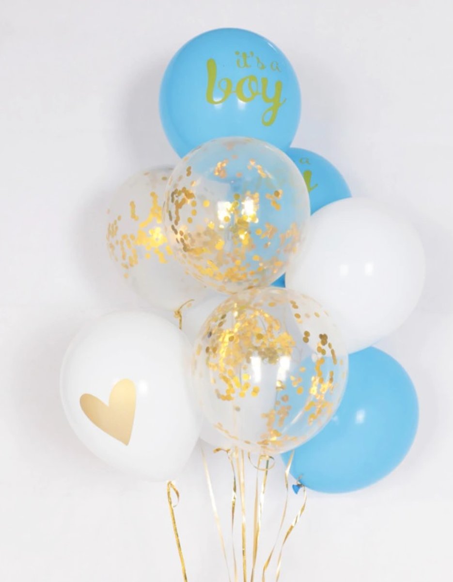 Babyshower Ballonnen set ItS A BOY | BLAUW, WIT & GOUD | 10 Stuks |